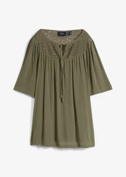 Femme bonprix Chemisiers|Longue tunique en crépon, manches coude