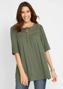 Femme bonprix Chemisiers|Longue tunique en crépon, manches coude