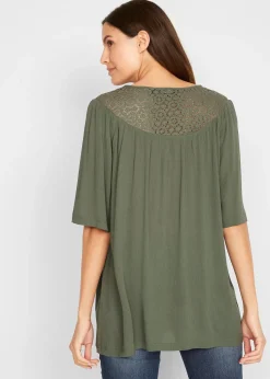 Femme bonprix Chemisiers|Longue tunique en crépon, manches coude