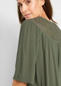 Femme bonprix Chemisiers|Longue tunique en crépon, manches coude