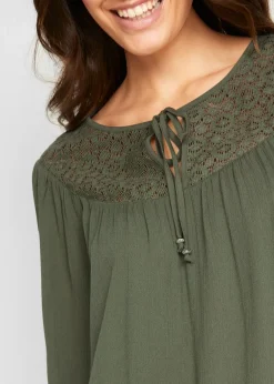 Femme bonprix Chemisiers|Longue tunique en crépon, manches coude