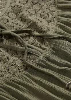 Femme bonprix Chemisiers|Longue tunique en crépon, manches coude