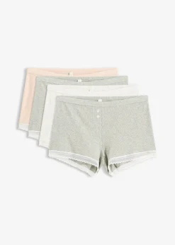 Femme bonprix Lingerie Coton|Bas|Lot de 4 boxers femme côtelés avec dentelle