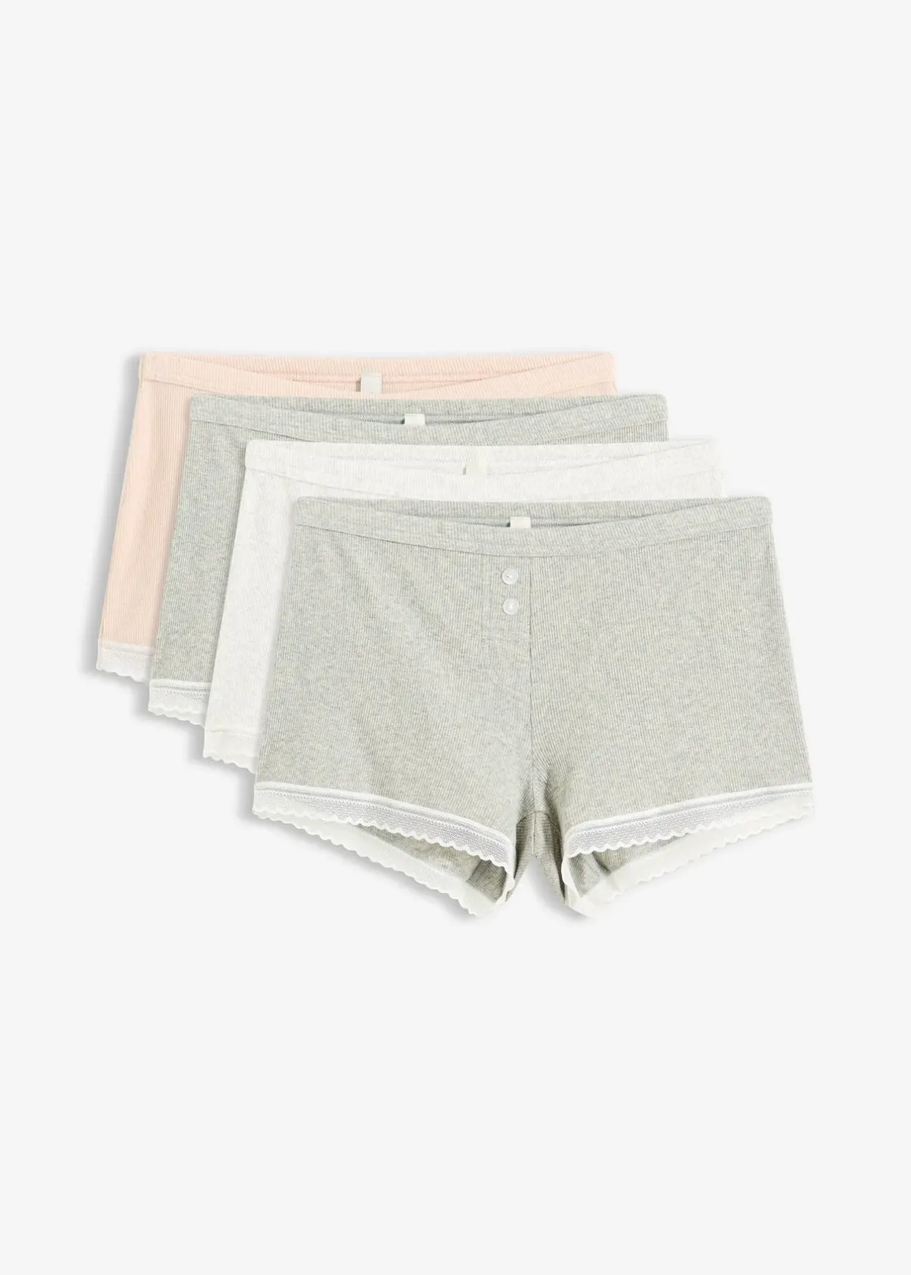 Femme bonprix Lingerie Coton|Bas|Lot de 4 boxers femme côtelés avec dentelle