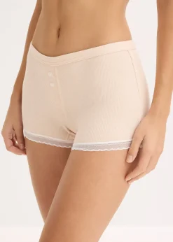 Femme bonprix Lingerie Coton|Bas|Lot de 4 boxers femme côtelés avec dentelle