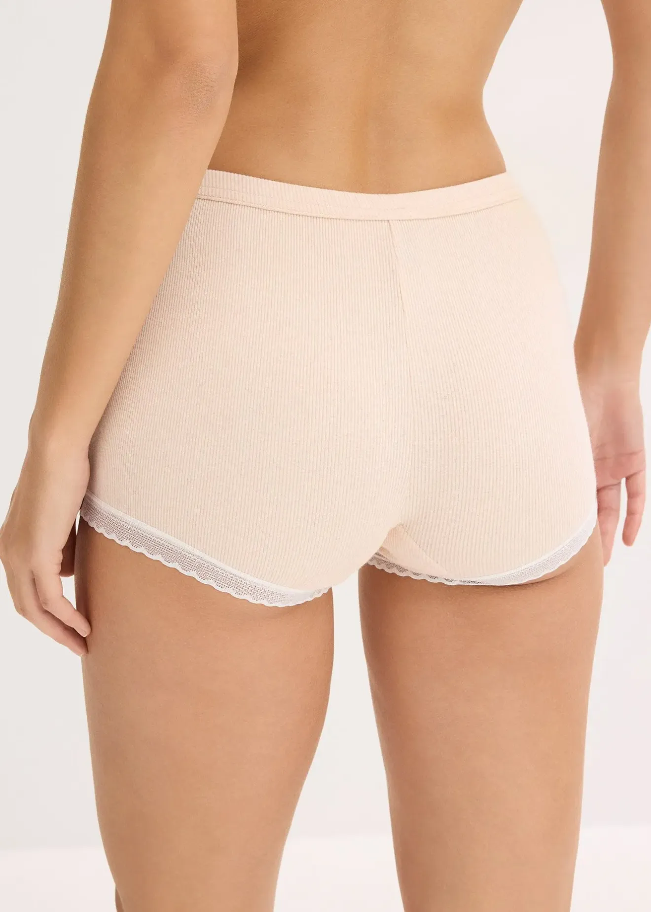 Femme bonprix Lingerie Coton|Bas|Lot de 4 boxers femme côtelés avec dentelle