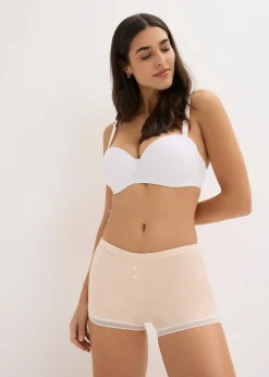 Femme bonprix Lingerie Coton|Bas|Lot de 4 boxers femme côtelés avec dentelle