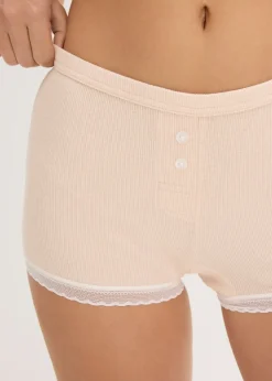 Femme bonprix Lingerie Coton|Bas|Lot de 4 boxers femme côtelés avec dentelle