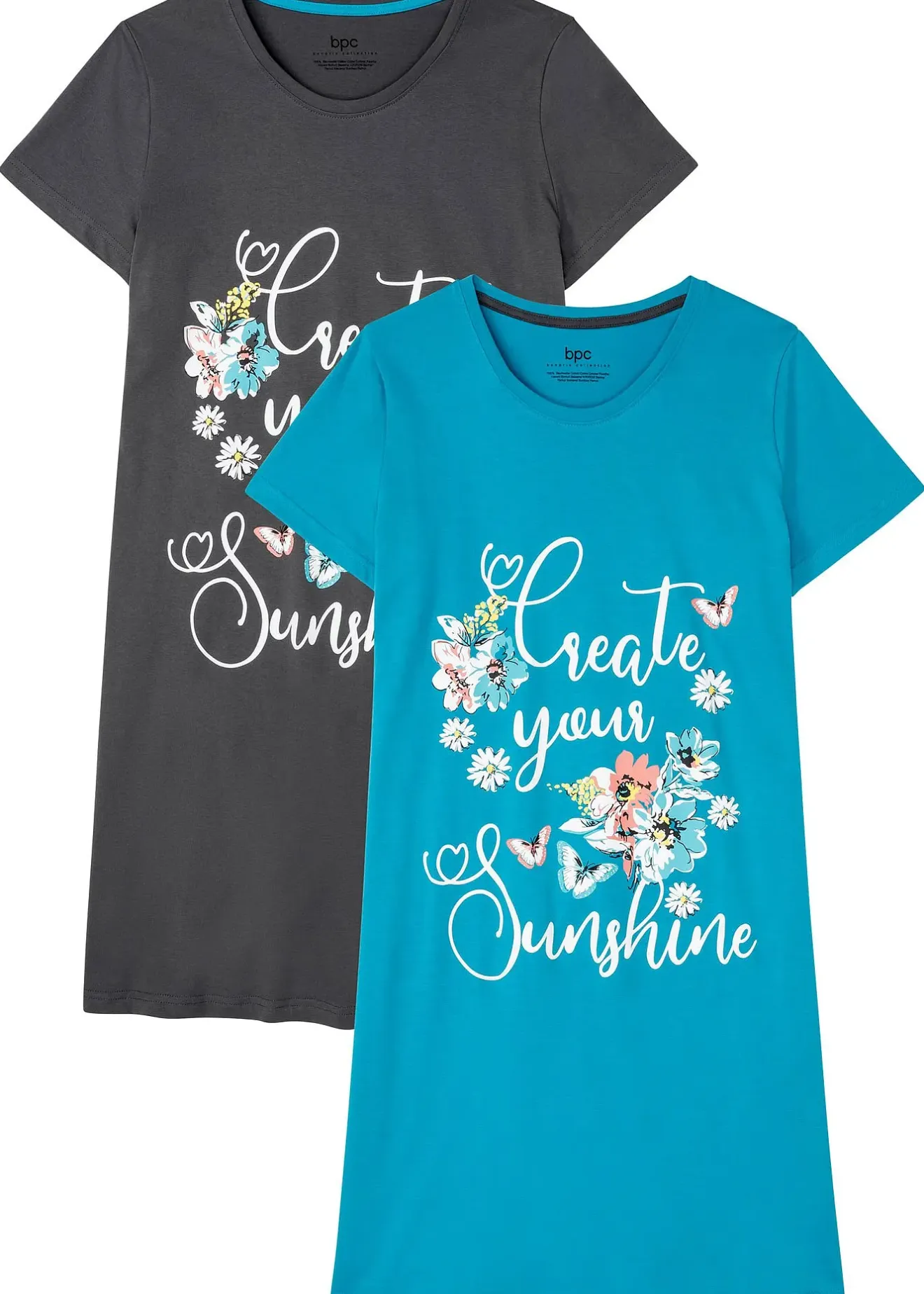 bonprix Lot de 2 chemises de nuit courtes 100% coton|Femme Lingerie Nuit