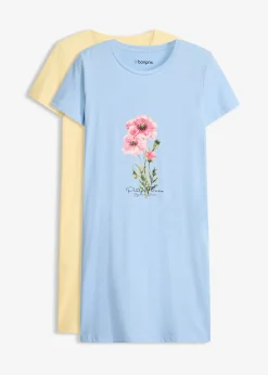 Femme bonprix Lingerie Nuit|Lot de 2 chemises de nuit courtes 100% coton