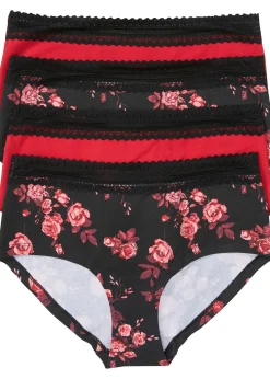 bonprix Lot de 4 culottes Maxi avec coton et dentelle|Femme Lingerie Coton|Bas