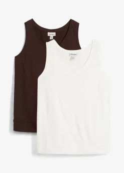 bonprix Lot de 2 débardeurs 100% coton|Femme Tricots De Peau|Basiques