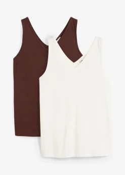 bonprix Lot de 2 débardeurs 100% coton|Femme Tricots De Peau|Basiques