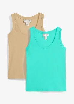 Femme bonprix Tricots De Peau|Basiques|Lot de 2 débardeurs côtelés en coton extensible