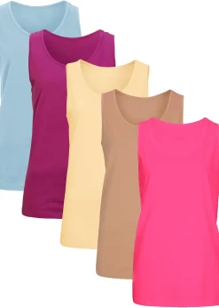 bonprix Lot de 5 débardeurs longs 100% coton|Femme Tricots De Peau|Basiques