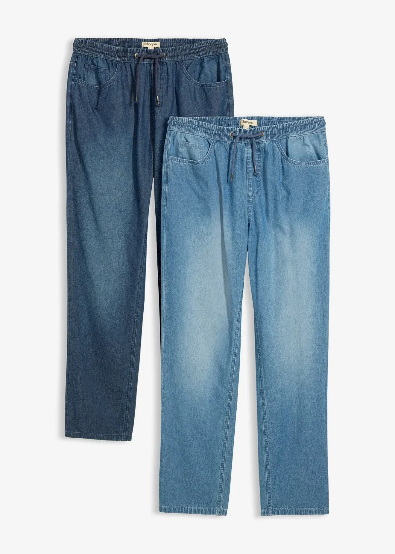 Homme bonprix Jeans|Lot de 2 jeans classiques d’été à taille élastiquée