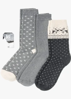 bonprix Lot de 3 paires de chaussettes thermiques en coton majoritaire|Femme Mules, Tongs & Sandales|Chaussettes