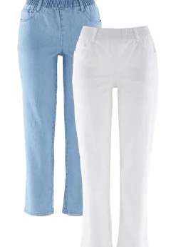 Femme bonprix Jeans|Lot de 2 pantalons 7/8 droits, taille mi-haute élastiquée