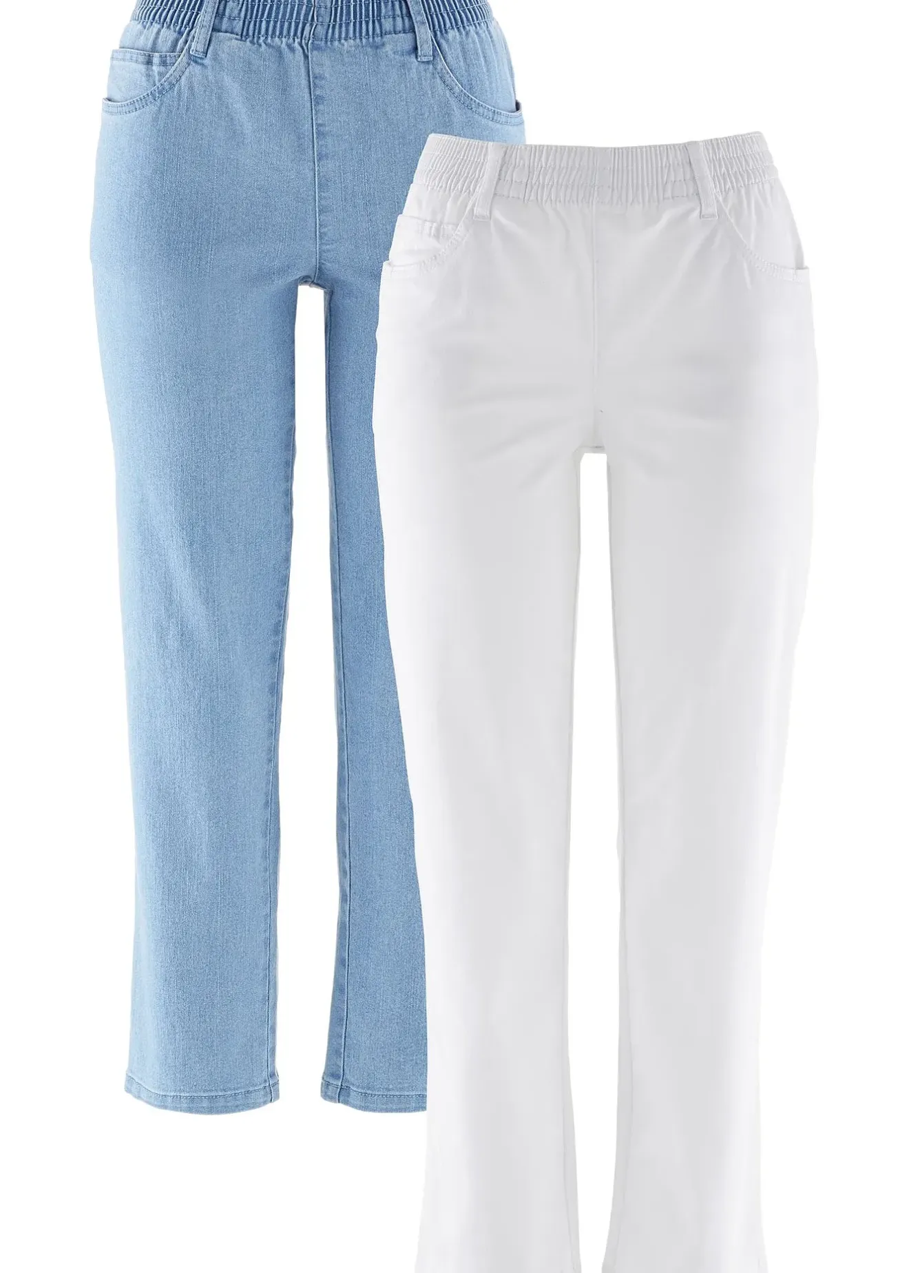 Femme bonprix Jeans|Lot de 2 pantalons 7/8 droits, taille mi-haute élastiquée