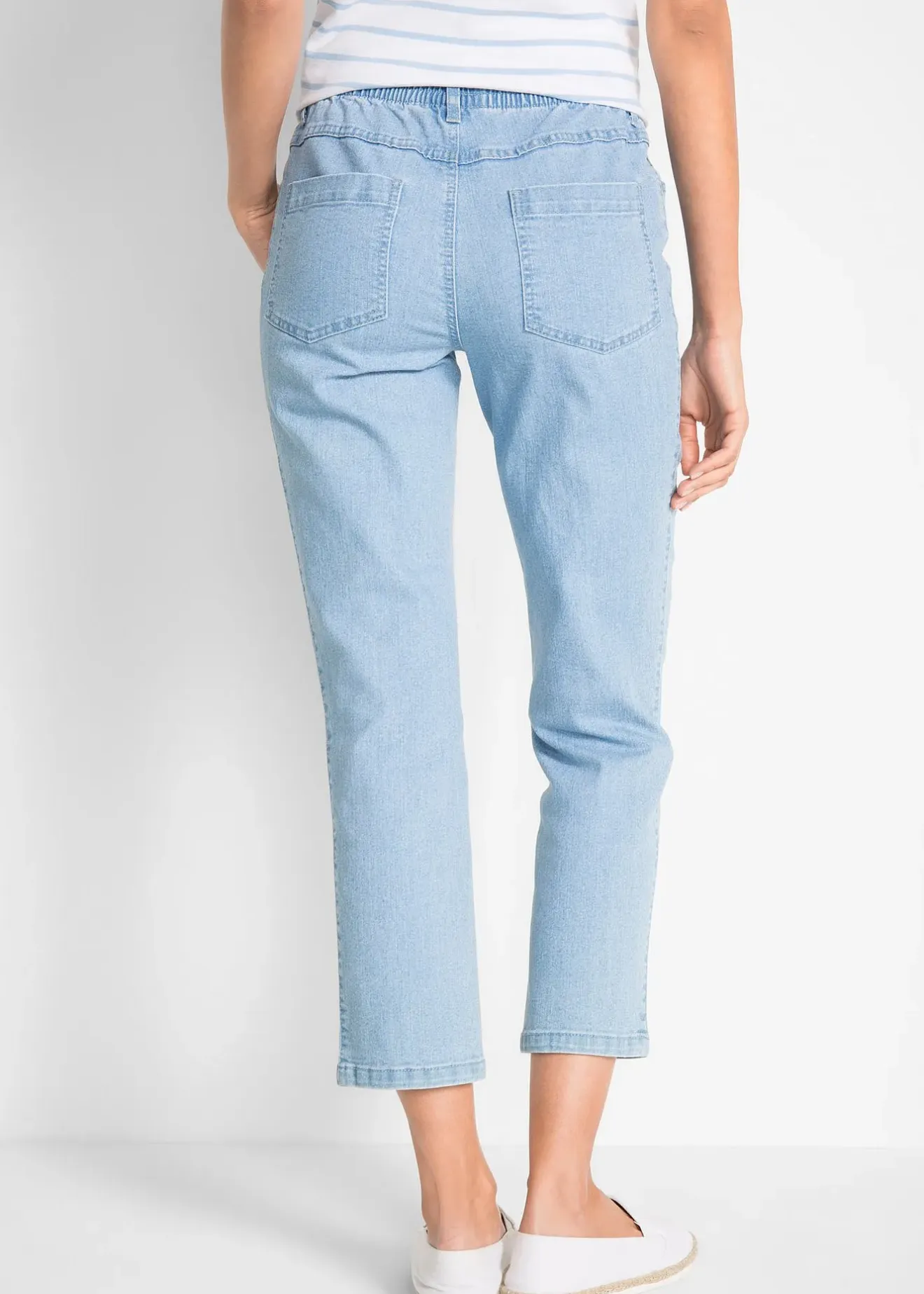 Femme bonprix Jeans|Lot de 2 pantalons 7/8 droits, taille mi-haute élastiquée