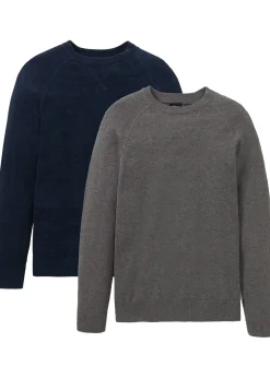 Homme bonprix Pulls & Gilets|Lot de 2 pulls en fine maille 100% coton