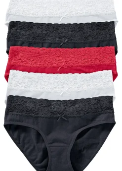 bonprix Lot de 5 slips à dentelle|Femme Lingerie Coton|Bas