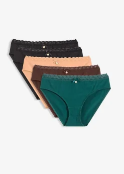 bonprix Lot de 4 slips avec dentelle|Femme Lingerie Coton|Bas