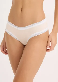Femme bonprix Lingerie Coton|Bas|Lot de 4 slips brésiliens côtelés avec dentelle