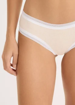 Femme bonprix Lingerie Coton|Bas|Lot de 4 slips brésiliens côtelés avec dentelle