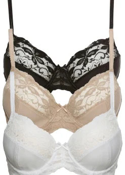 Femme bonprix Dessous|Soutiens-Gorge|Lot de 3 soutiens-gorge à armatures et dentelle
