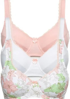 Femme bonprix Grands Bonnets D-H|Lingerie Coton|Lot de 3 soutiens-gorge à armatures en coton