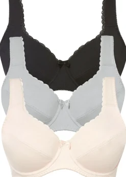 bonprix Lot de 3 soutiens-gorge coton à armatures|Femme Grands Bonnets D-H
