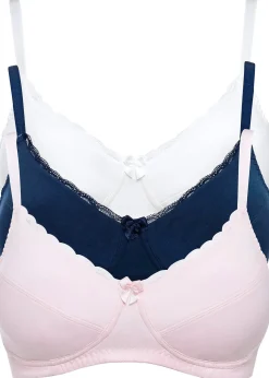 bonprix Lot de 3 soutiens-gorge coton sans armatures|Femme Grands Bonnets D-H|Basiques