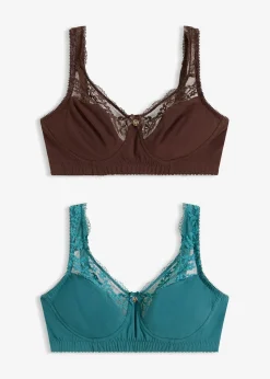 bonprix Lot de 2 soutiens-gorge coton sans armatures|Femme Lingerie Coton|Soutiens-Gorge