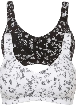 Femme bonprix Grands Bonnets D-H|Lingerie Coton|Lot de 2 soutiens-gorge coton sans armatures