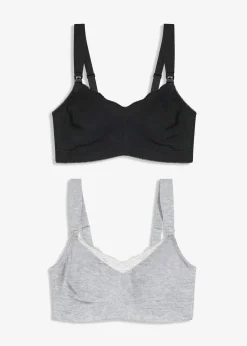 Femme bonprix Grands Bonnets D-H|Lingerie Coton|Lot de 2 soutiens-gorge d’allaitement sans armatures avec coton et dentelle