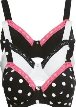 Femme bonprix Grands Bonnets D-H|Lingerie Coton|Lot de 3 soutiens-gorge en coton