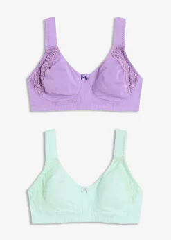 bonprix Lot de 2 soutiens-gorge moulés coton, sans armatures|Femme Lingerie Coton|Soutiens-Gorge