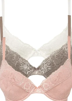 Femme bonprix Grands Bonnets D-H|Dessous|Lot de 3 soutiens-gorge push-up avec dentelle