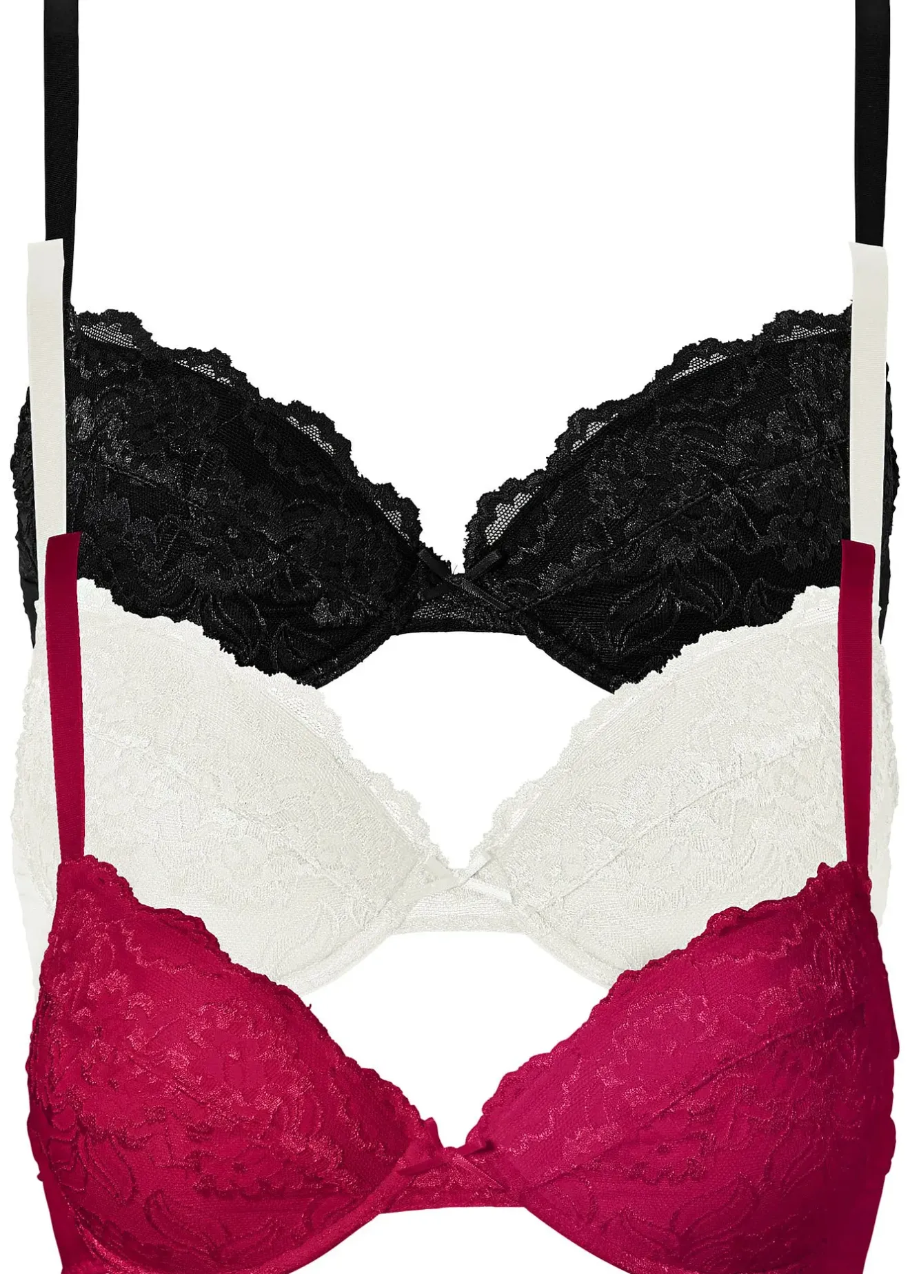 bonprix Lot de 3 soutiens-gorge push-up avec dentelle|Femme Grands Bonnets D-H|Dessous