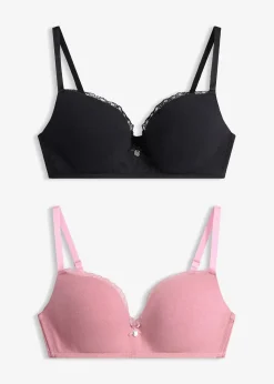 bonprix Lot de 2 soutiens-gorge push-up coton sans armatures|Femme Lingerie Coton|Soutiens-Gorge