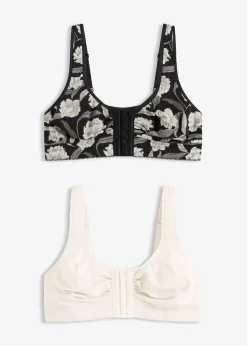 bonprix Lot de 2 soutiens-gorge sans armatures fermés devant|Femme Grands Bonnets D-H|Lingerie Coton