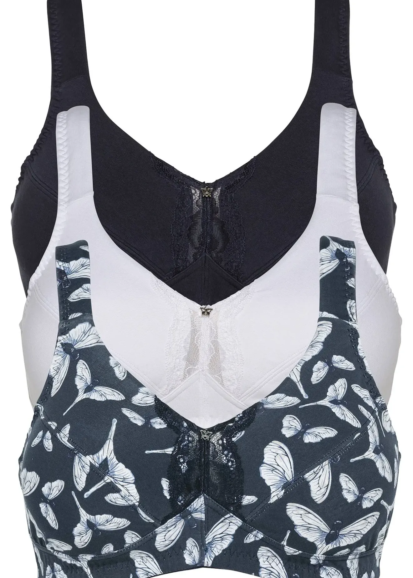 Femme bonprix Grands Bonnets D-H|Lingerie Coton|Lot de 3 soutiens-gorge sans armatures avec coton