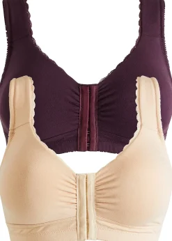 bonprix Lot de 2 soutiens-gorge sans armatures fermeture devant|Femme Basiques|Lingerie Coton