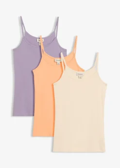 Femme bonprix Tricots De Peau|Basiques|Lot de 3 tops à bretelles spaghetti 100% coton