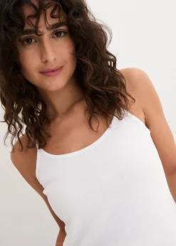 bonprix Lot de 3 tops à bretelles spaghetti 100% coton|Femme Tricots De Peau|Basiques