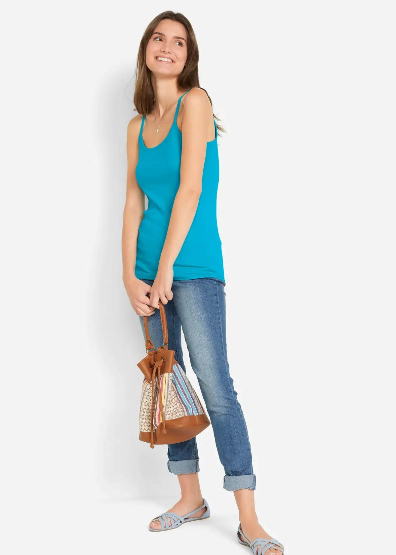 Femme bonprix Tricots De Peau|Basiques|Lot de 3 tops à bretelles spaghetti 100% coton