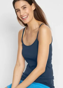 bonprix Lot de 3 tops à bretelles spaghetti 100% coton|Femme Tricots De Peau|Basiques