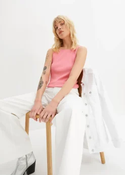 bonprix Lot de 2 tops côtelés 100% coton|Femme Basiques|T-Shirts & Tops