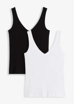 Femme bonprix T-Shirts & Tops|Lot de 2 tops côtelés 100% coton